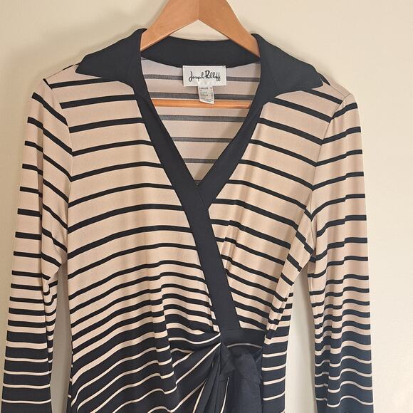 Joseph Ribkoff Stripe Faux Wrap Ruched Long Sleeve Shirt Dress Business Sz 12 - Picture 12 of 14